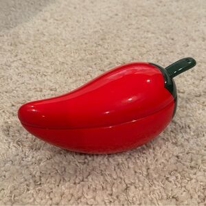New Red Chili Pepper 8" Ceramic Salsa Dish Bowl with Lid and Serving Spoon